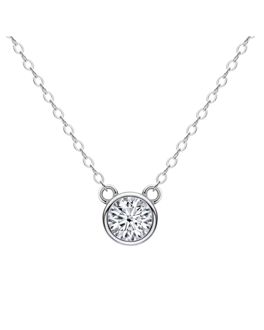 Dalina Dainty Necklace by Lia Haddi - S925 Rhodium Plated, Tarnish resistant, water-resistant, hypoallergenic, featuring a 1 carat Moissanite stone. Length 45cm.