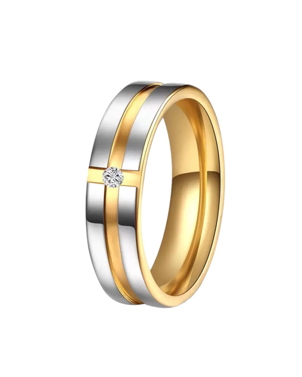 Diamond Band II-Ring by Lia Haddi - Stainless Steel 18K Yellow/White Gold Plated, Tarnish resistant, water-resistant, hypoallergenic, featuring lab-created simulated diamonds.