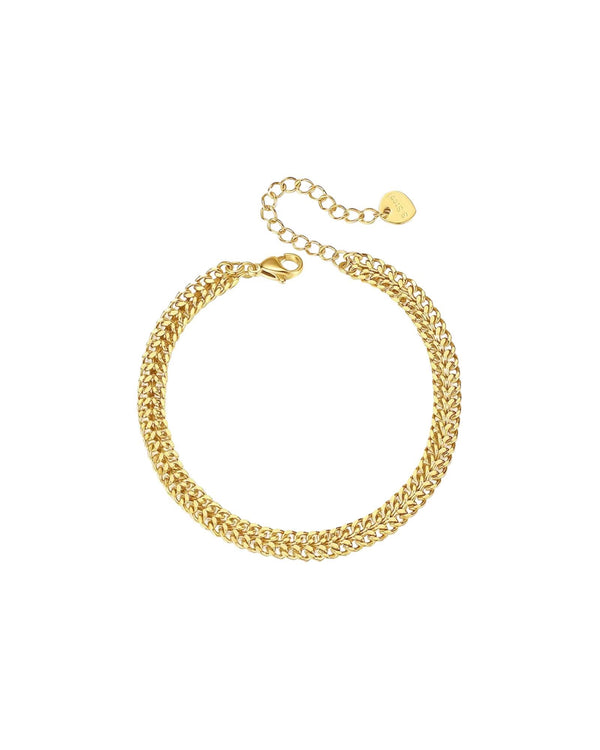 Dual Chain Cuban Bracelet by Lia Haddi - Stainless Steel 18K Yellow Gold Plated, Tarnish resistant, water-resistant, hypoallergenic, featuring dual chain with Cuban link design. Length 16cm + 5cm extension.