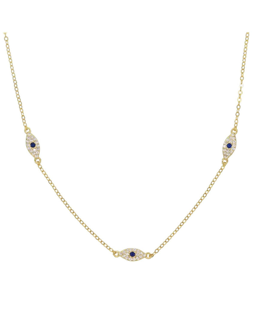 Lia Haddi Evil Eye Necklace - S925 Rhodium / 18K Yellow Gold Plated, Adjustable 35cm + 10cm Length, Diamond Simulated-Lab Created, Tarnish Resistant, Water-Resistant, Hypoallergenic, Stylish and protective design from Lia Haddi's collection.