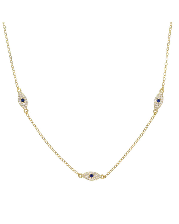 Lia Haddi Evil Eye Necklace - S925 Rhodium / 18K Yellow Gold Plated, Adjustable 35cm + 10cm Length, Diamond Simulated-Lab Created, Tarnish Resistant, Water-Resistant, Hypoallergenic, Stylish and protective design from Lia Haddi's collection.