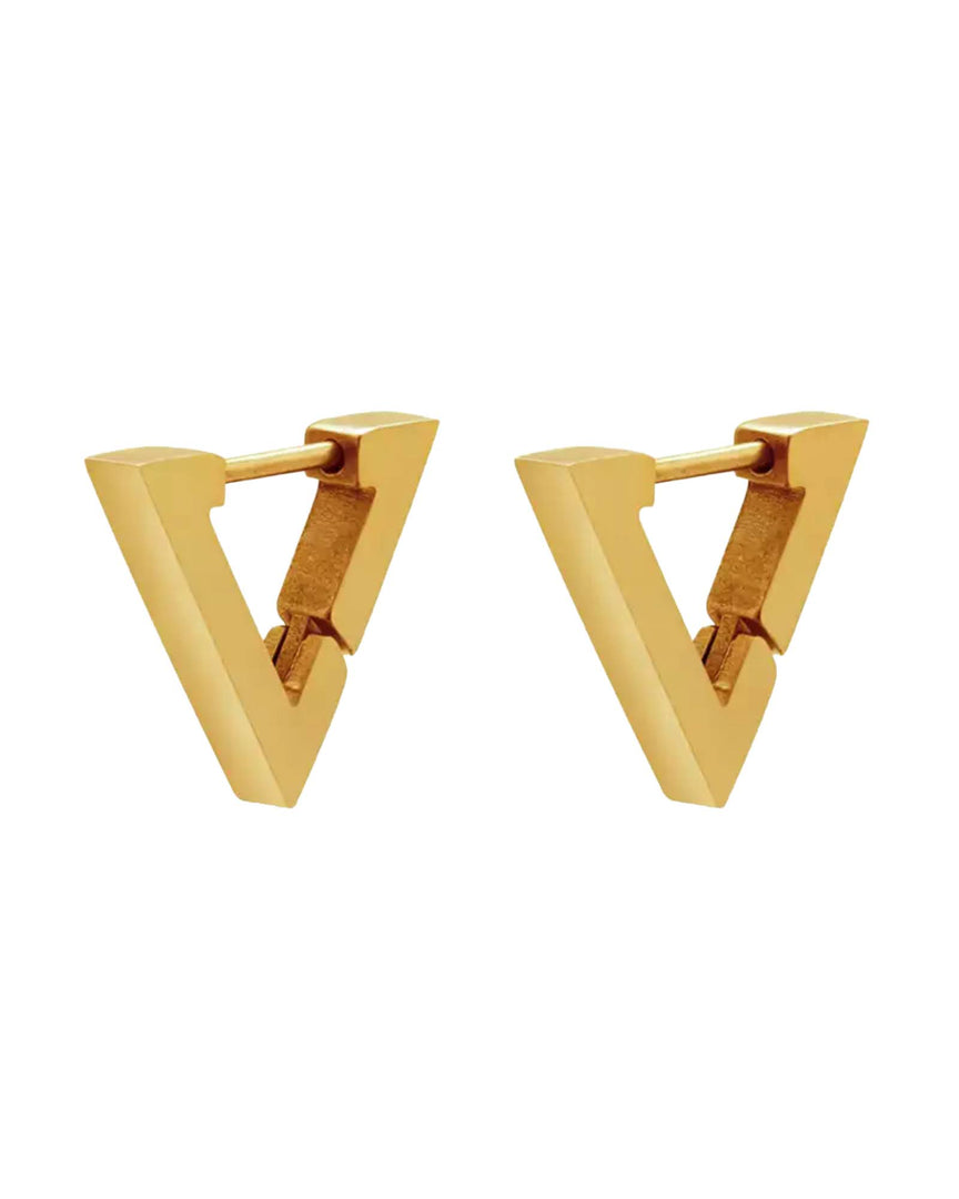 Minimalist gold-plated V-shaped stud earrings with a sleek geometric design. From Lia Haddi.