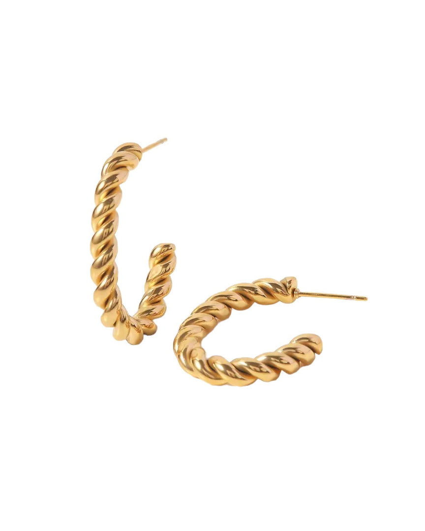 Lia Haddi Twist Hoop Earring - Stainless Steel, 14K Yellow Gold Plated, 40mm Size, 4mm Width, Tarnish Resistant, Water-Resistant, Hypoallergenic, Recycled materials, Trendy and fashionable design from Lia Haddi's collection.